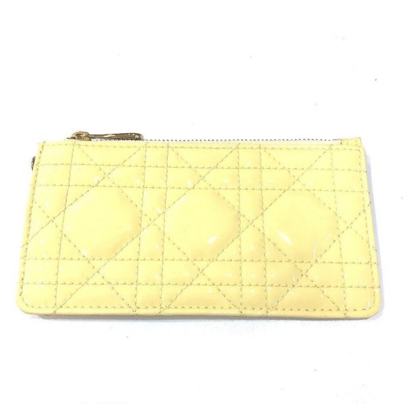Dior Cannage Card Case patent coin purse enamel Beige/GoldHardware